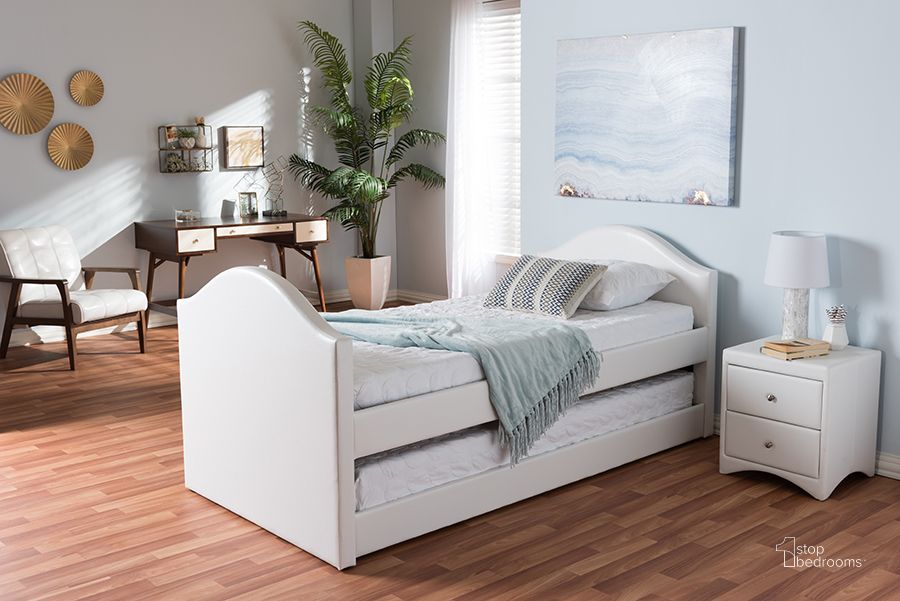The appearance of Baxton Studio Alessia White Faux Leather Upholstered Daybed With Guest Trundle Bed designed by Baxton Studio in the modern / contemporary interior design. This white piece of furniture  was selected by 1StopBedrooms from Alessia Collection to add a touch of cosiness and style into your home. Sku: CF8751-White-Day Bed. Bed Type: Daybed. Product Type: DayBed. Material: MDF. Image1