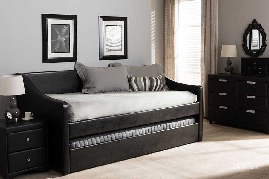 The appearance of Baxton Studio Barnstorm Modern And Contemporary Black Faux Leather Upholstered Daybed With Guest Trundle Bed designed by Baxton Studio in the modern / contemporary interior design. This black piece of furniture  was selected by 1StopBedrooms from Barnstorm Collection to add a touch of cosiness and style into your home. Sku: CF8755-Black-Day Bed. Bed Type: Daybed. Product Type: DayBed. Material: MDF. Image1