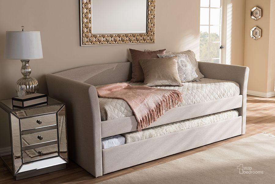 The appearance of Baxton Studio Camino Modern And Contemporary Beige Fabric Upholstered Daybed With Guest Trundle Bed designed by Baxton Studio in the modern / contemporary interior design. This beige piece of furniture  was selected by 1StopBedrooms from Camino Collection to add a touch of cosiness and style into your home. Sku: CF8756-Beige-Day Bed. Bed Type: Daybed. Material: Fabric. Product Type: DayBed. Image1