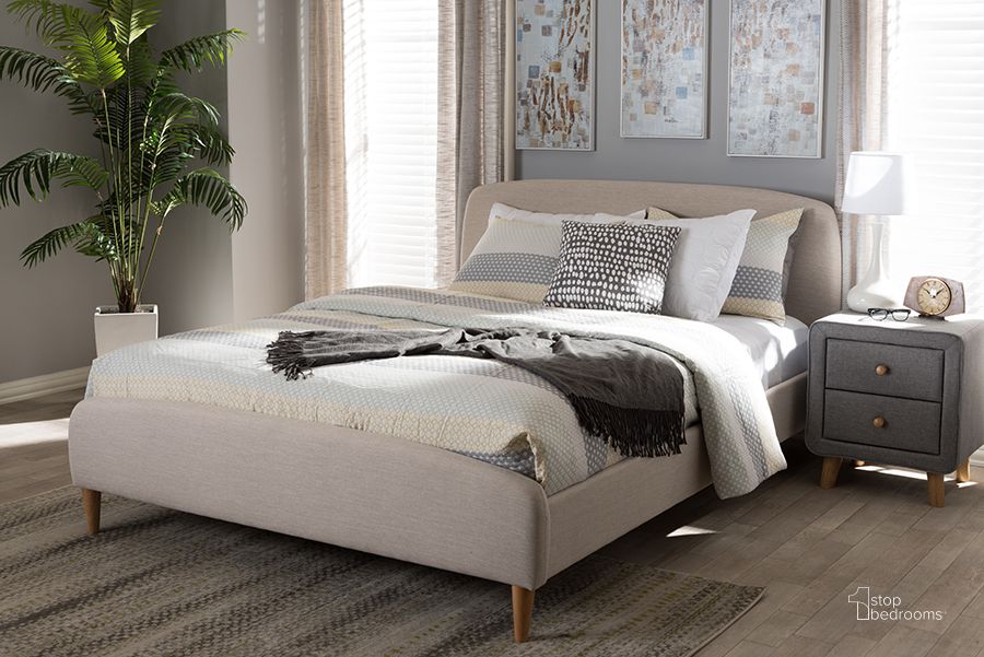The appearance of Baxton Studio Mia Mid-Century Light Beige Fabric Upholstered Full Size Platform Bed designed by Baxton Studio in the transitional interior design. This light beige piece of furniture  was selected by 1StopBedrooms from Mia Collection to add a touch of cosiness and style into your home. Sku: CF8814-Light Beige-Full. Bed Type: Platform Bed. Material: Fabric. Product Type: Platform Bed. Bed Size: Full. Image1