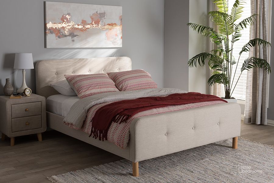 The appearance of Baxton Studio Samson Mid-Century Light Beige Fabric Upholstered Full Size Platform Bed designed by Baxton Studio in the transitional interior design. This light beige piece of furniture  was selected by 1StopBedrooms from Samson Collection to add a touch of cosiness and style into your home. Sku: CF8815-Light Beige-Full. Bed Type: Platform Bed. Material: Fabric. Product Type: Platform Bed. Bed Size: Full. Image1