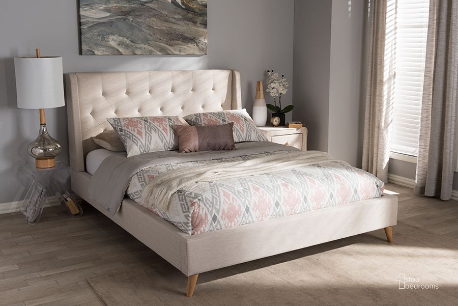 The appearance of Baxton Studio Adelaide Retro Modern Light Beige Fabric Upholstered Queen Size Platform Bed designed by Baxton Studio in the modern / contemporary interior design. This light beige piece of furniture  was selected by 1StopBedrooms from Adelaide Collection to add a touch of cosiness and style into your home. Sku: CF8862-Light Beige-Queen. Bed Type: Platform Bed. Material: Fabric. Product Type: Platform Bed. Bed Size: Queen. Image1