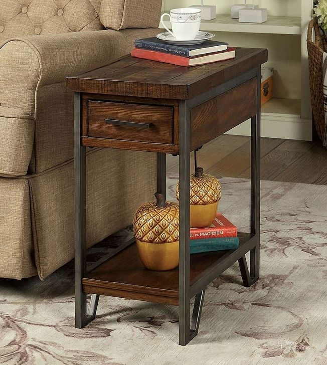 The appearance of Dundalk Side Table w/ USB Outlet designed by Furniture of America in the modern / contemporary interior design. This two-tone color piece of furniture  was selected by 1StopBedrooms from Dundalk Collection to add a touch of cosiness and style into your home. Sku: CM-AC286. Material: Wood. Product Type: End Table. Image1