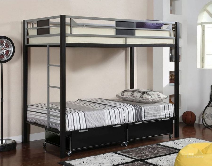The appearance of Clifton Bunk Bed (Twin over Twin) designed by Furniture of America in the modern / contemporary interior design. This two-tone color piece of furniture  was selected by 1StopBedrooms from Clifton Collection to add a touch of cosiness and style into your home. Sku: CM-BK1021. Bed Type: Bunk Bed. Material: Metal. Product Type: Bunk Bed. Bed Size: Twin Over Twin. Image1