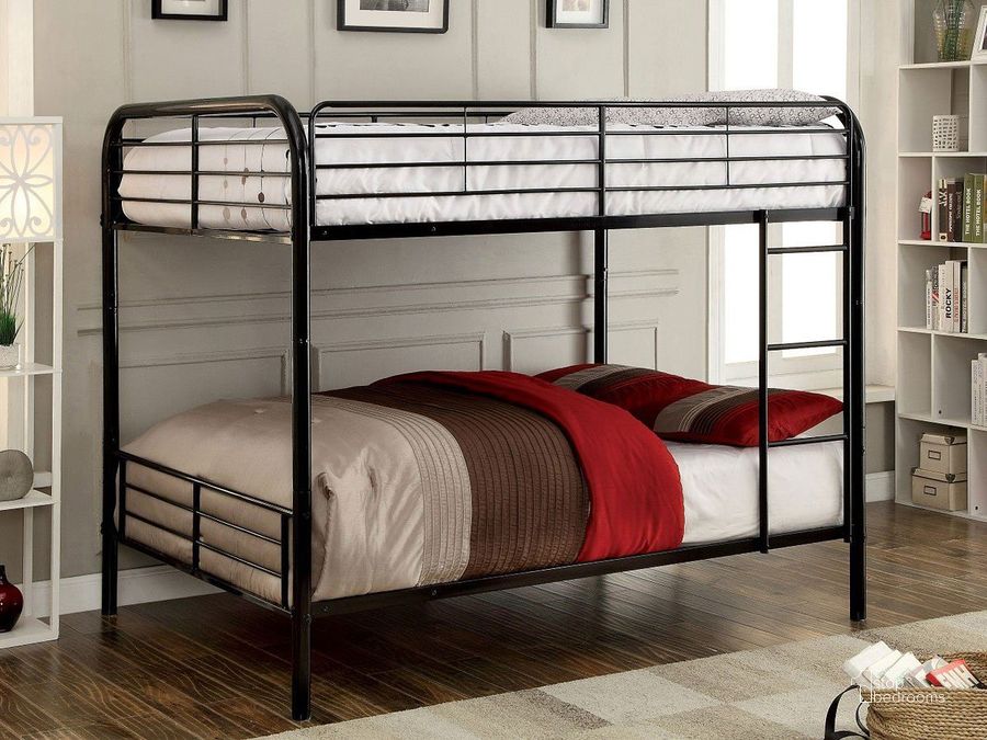 The appearance of Brocket Metal Full over Full Bunk Bed (Black) designed by Furniture of America in the modern / contemporary interior design. This black piece of furniture  was selected by 1StopBedrooms from Brocket Collection to add a touch of cosiness and style into your home. Sku: CM-BK1035F-BK-1;CM-BK1035F-BK-2. Bed Type: Bunk Bed. Material: Metal. Product Type: Bunk Bed. Bed Size: Full Over Full. Image1