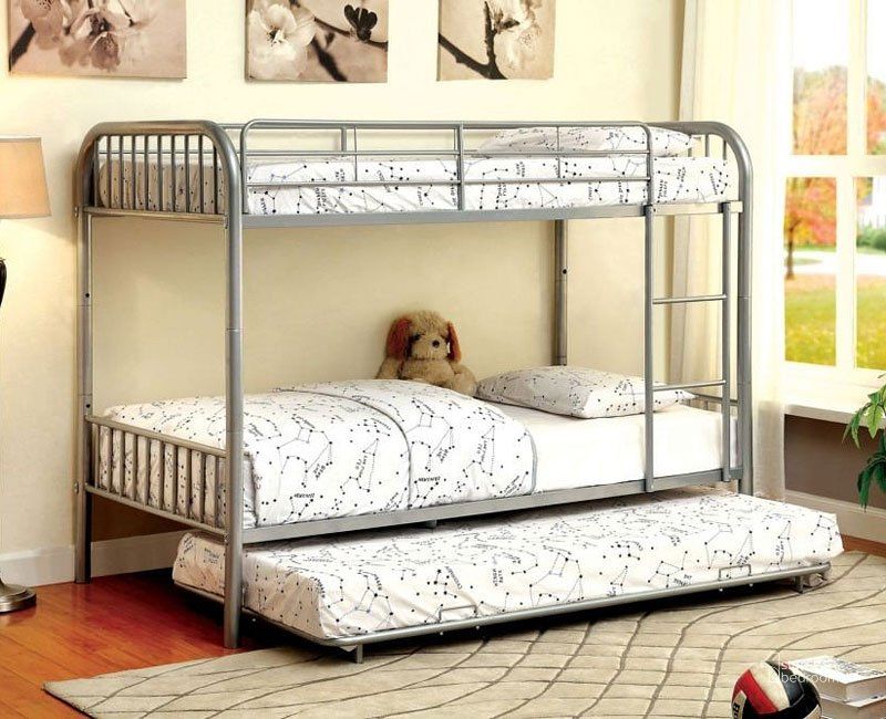 The appearance of Rainbow Convertible Twin over Twin Bunk Bed (Silver) designed by Furniture of America in the modern / contemporary interior design. This silver piece of furniture  was selected by 1StopBedrooms from Rainbow Collection to add a touch of cosiness and style into your home. Sku: CM-BK1035SV. Bed Type: Bunk Bed. Material: Metal. Product Type: Bunk Bed. Bed Size: Twin Over Twin. Image1