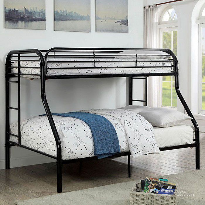 The appearance of Opal Twin over Full Bunk Bed (Black) designed by Furniture of America in the transitional interior design. This black piece of furniture  was selected by 1StopBedrooms from Opal Collection to add a touch of cosiness and style into your home. Sku: CM-BK931BK-TF. Bed Type: Bunk Bed. Material: Metal. Product Type: Bunk Bed. Bed Size: Twin Over Full.
