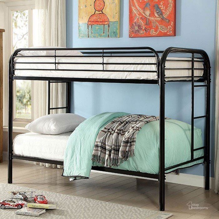 The appearance of Opal Twin over Twin Bunk Bed (Black) designed by Furniture of America in the transitional interior design. This black piece of furniture  was selected by 1StopBedrooms from Opal Collection to add a touch of cosiness and style into your home. Sku: CM-BK931BK-TT. Bed Type: Bunk Bed. Material: Metal. Product Type: Bunk Bed. Bed Size: Twin Over Twin.