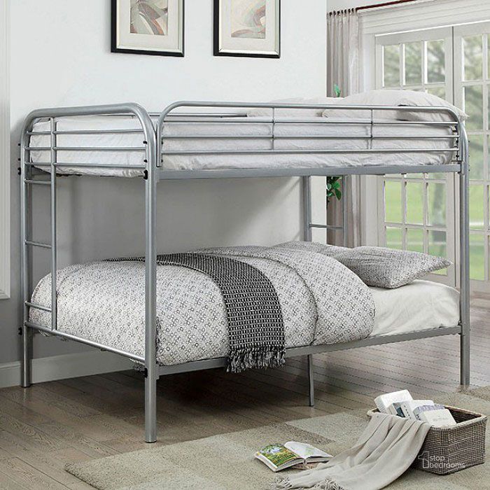The appearance of Opal Full over Full Bunk Bed (Silver) designed by Furniture of America in the transitional interior design. This silver piece of furniture  was selected by 1StopBedrooms from Opal Collection to add a touch of cosiness and style into your home. Sku: CM-BK931SV-FF. Bed Type: Bunk Bed. Material: Metal. Product Type: Bunk Bed. Bed Size: Full Over Full.