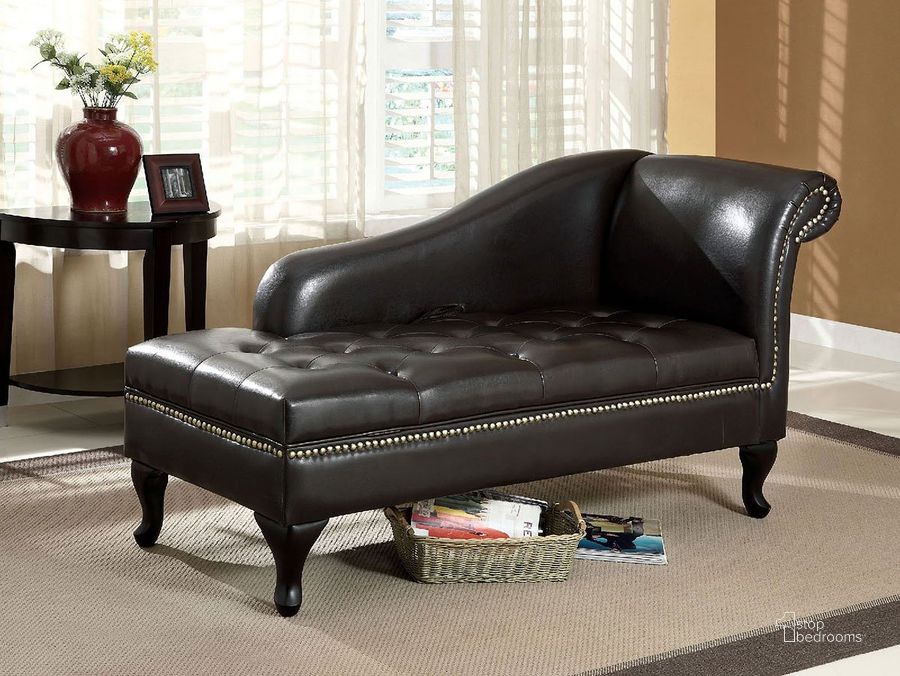 The appearance of Lakeport Storage Chaise (Black Leatherette) designed by Furniture of America in the traditional interior design. This black piece of furniture  was selected by 1StopBedrooms from Lakeport Collection to add a touch of cosiness and style into your home. Sku: CM-BN6893. Material: Faux Leather. Product Type: Chaise. Image1