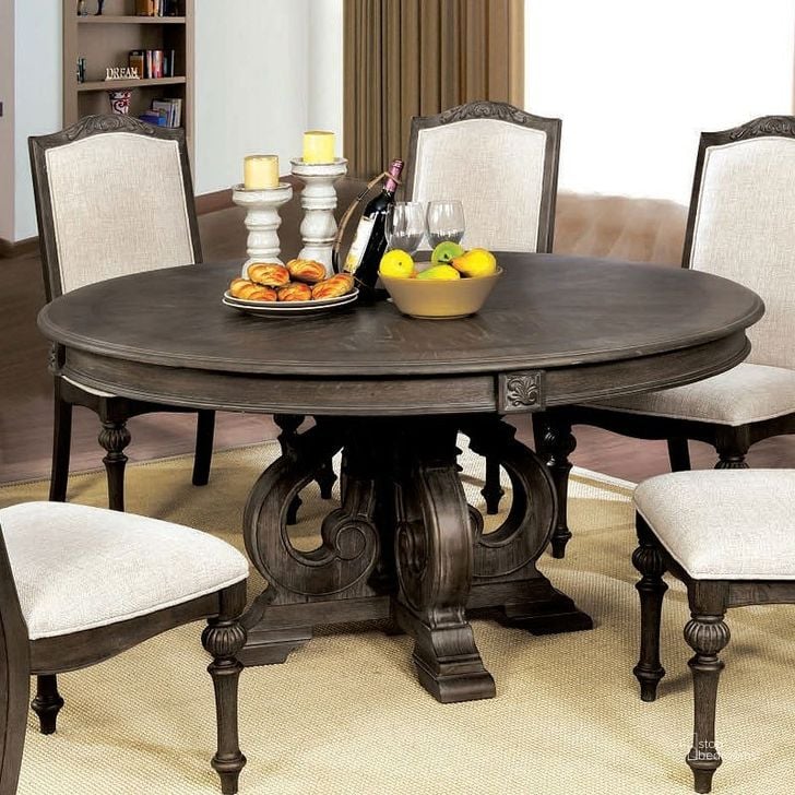 The appearance of Arcadia Round Dining Table designed by Furniture of America in the traditional interior design. This rustic natural tone piece of furniture  was selected by 1StopBedrooms from Arcadia Collection to add a touch of cosiness and style into your home. Sku: CM3150RT. Table Base Style: Pedestal. Table Top Shape: Round. Material: Wood. Product Type: Dining Table.