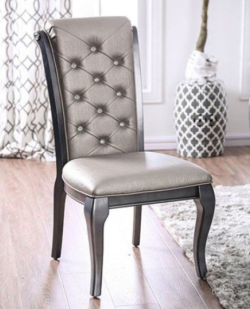 The appearance of Amina Side Chair (Set of 2) designed by Furniture of America in the traditional interior design. This champagne piece of furniture  was selected by 1StopBedrooms from Amina Collection to add a touch of cosiness and style into your home. Sku: CM3219GY-SC-2PK. Material: Wood. Product Type: Side Chair. Image1