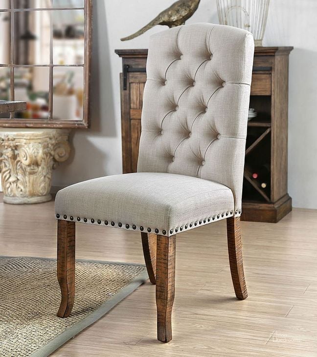The appearance of Gianna Ivory Side Chair (Set of 2) designed by Furniture of America in the traditional interior design. This ivory piece of furniture  was selected by 1StopBedrooms from Gianna Collection to add a touch of cosiness and style into your home. Sku: CM3829F-SC-2PK. Material: Fabric. Product Type: Dining Chair.