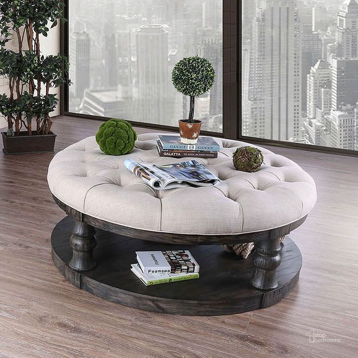 The appearance of Mika Cushioned Coffee Table (Antique Gray) designed by Furniture of America in the traditional interior design. This antique grey piece of furniture  was selected by 1StopBedrooms from Mika Collection to add a touch of cosiness and style into your home. Sku: CM4424GY-F-C. Material: Wood. Product Type: Coffee and Cocktail Table.