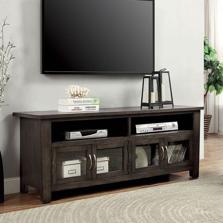 The appearance of Alma 60-Inch TV Stand designed by Furniture of America in the transitional interior design. This gray piece of furniture  was selected by 1StopBedrooms from Alma Collection to add a touch of cosiness and style into your home. Sku: CM5903-TV-60. Material: Wood. Product Type: TV Stands and TV Console. Image1