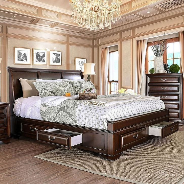 The appearance of Brandt Storage Bed (Brown Cherry) (Queen) designed by Furniture of America in the transitional interior design. This brown cherry piece of furniture  was selected by 1StopBedrooms from Brandt Collection to add a touch of cosiness and style into your home. Sku: CM7302CH-Q-1;CM7302CH-Q-2;CM7302CH-Q-3;CM7302CH-Q-4;CM7302CH-Q-5. Bed Type: Storage Bed. Material: Wood. Product Type: Storage Bed. Bed Size: Queen. Image1