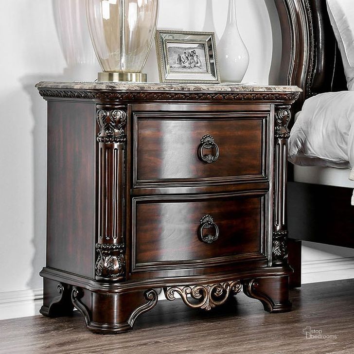 The appearance of Menodora Nightstand designed by Furniture of America in the traditional interior design. This brown cherry piece of furniture  was selected by 1StopBedrooms from Menodora Collection to add a touch of cosiness and style into your home. Sku: CM7311N. Material: Wood. Product Type: Nightstand. Image1