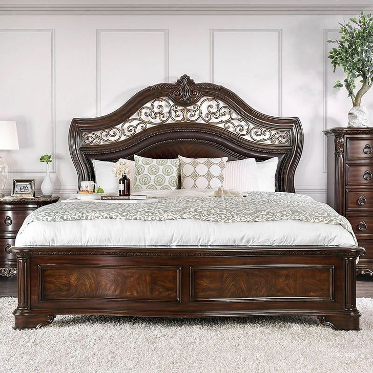 The appearance of Menodora Panel Bed (Queen) designed by Furniture of America in the traditional interior design. This brown cherry piece of furniture  was selected by 1StopBedrooms from Menodora Collection to add a touch of cosiness and style into your home. Sku: CM7311Q-HB;CM7311Q-FB;CM7311Q-R. Bed Type: Panel Bed. Material: Wood. Product Type: Panel Bed. Bed Size: Queen. Image1
