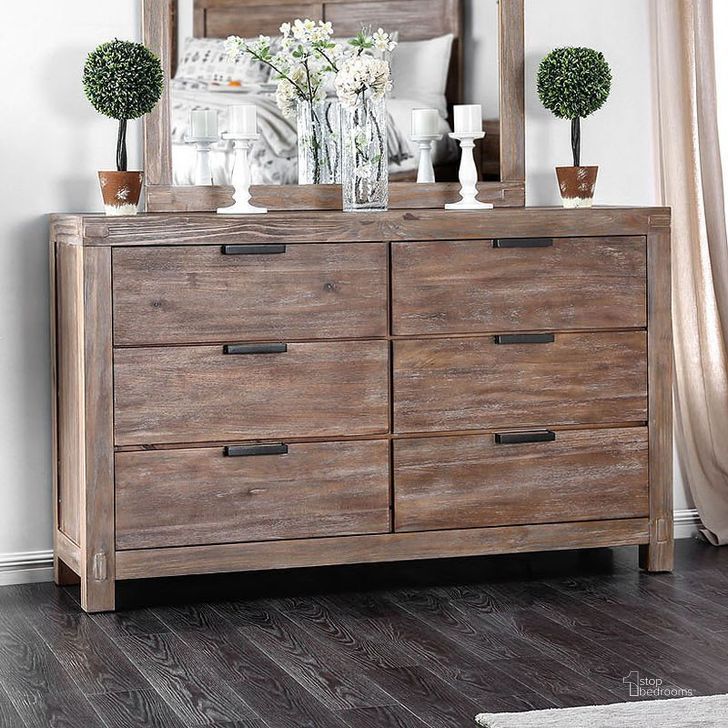 The appearance of Wynton Dresser designed by Furniture of America in the transitional interior design. This weathered light oak piece of furniture  was selected by 1StopBedrooms from Wynton Collection to add a touch of cosiness and style into your home. Sku: CM7360D. Material: Wood. Product Type: Dresser. Image1