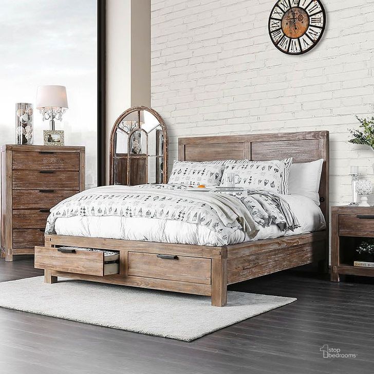 The appearance of Wynton Storage Bed (Queen) designed by Furniture of America in the transitional interior design. This weathered oak piece of furniture  was selected by 1StopBedrooms from Wynton Collection to add a touch of cosiness and style into your home. Sku: CM7360Q-HB;CM7360Q-FB;CM7360Q-R. Bed Type: Storage Bed. Material: Wood. Product Type: Storage Bed. Bed Size: Queen. Image1