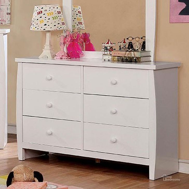 The appearance of Marlee Dresser (White) designed by Furniture of America in the modern / contemporary interior design. This white piece of furniture  was selected by 1StopBedrooms from Marlee Collection to add a touch of cosiness and style into your home. Sku: CM7651WH-D. Material: Wood. Product Type: Kids Dresser. Image1