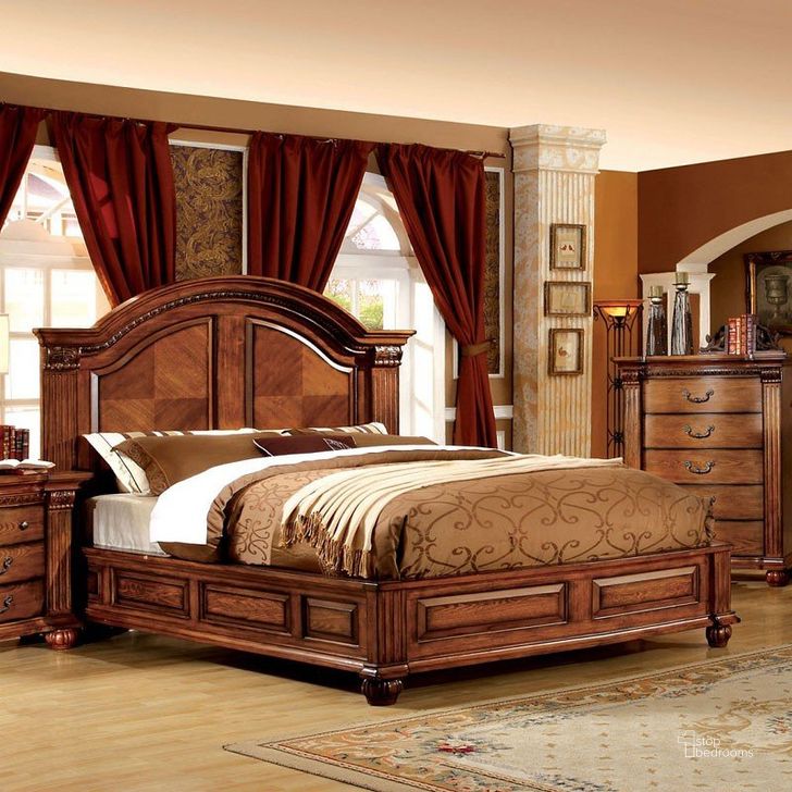 The appearance of Bellagrand Panel Bed (Queen) designed by Furniture of America in the traditional interior design. This antique tobacco oak piece of furniture  was selected by 1StopBedrooms from Bellagrand Collection to add a touch of cosiness and style into your home. Sku: CM7738Q-HB;CM7738Q-FB;CM7738Q-R. Bed Type: Panel Bed. Material: Wood. Product Type: Panel Bed. Bed Size: Queen. Image1