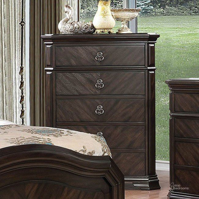 The appearance of Calliope Chest designed by Furniture of America in the traditional interior design. This espresso piece of furniture  was selected by 1StopBedrooms from Calliope Collection to add a touch of cosiness and style into your home. Sku: CM7751C. Material: Wood. Product Type: Chest.