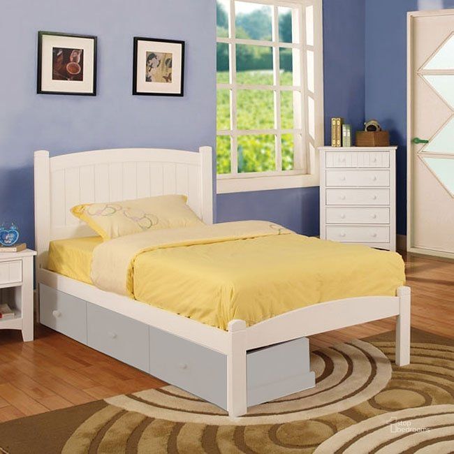 The appearance of Caren Youth Platform Bed (Twin) designed by Furniture of America in the transitional interior design. This white piece of furniture  was selected by 1StopBedrooms from Caren Collection to add a touch of cosiness and style into your home. Sku: CM7902WH-T-HB;CM7902WH-T-FB;CM7902WH-T-R12. Bed Type: Platform Bed. Material: Wood. Product Type: Platform Bed. Bed Size: Twin. Image1