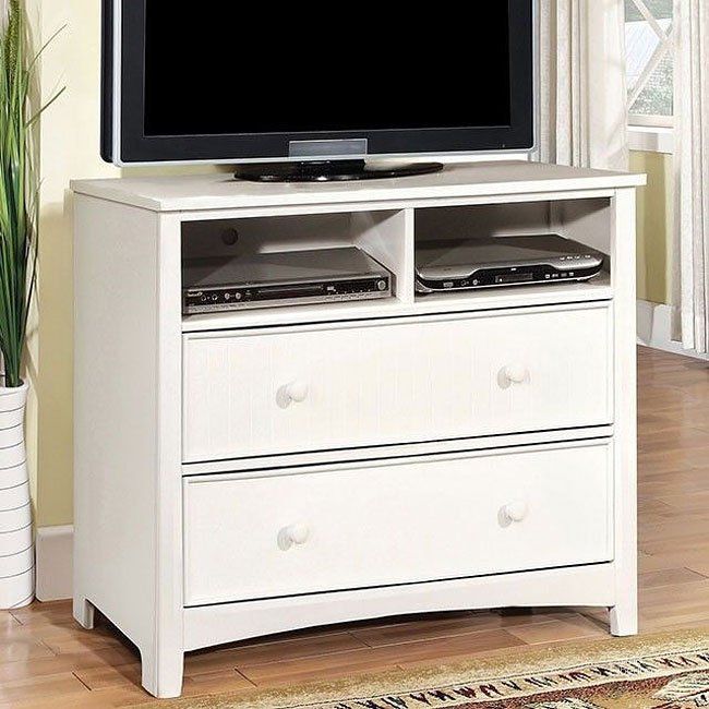 The appearance of Omnus Youth Media Chest (White) designed by Furniture of America in the transitional interior design. This white piece of furniture  was selected by 1StopBedrooms from Omnus Collection to add a touch of cosiness and style into your home. Sku: CM7905WH-TV. Material: Wood. Product Type: Media Chest.
