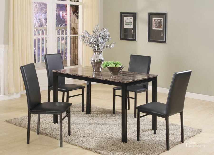 The appearance of Crown Mark Aiden 5pc Dinette Set designed by Crown Mark in the transitional interior design. This black piece of furniture  was selected by 1StopBedrooms from Aiden Collection to add a touch of cosiness and style into your home. Sku: 1217SET. Product Type: Dining Room Set.