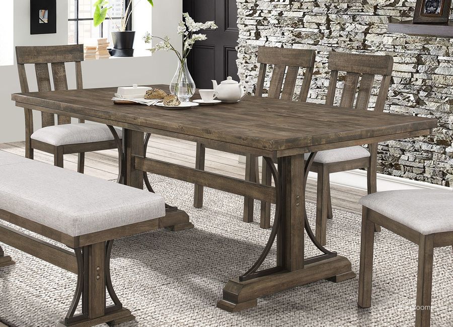 The appearance of Crown Mark Quincy Rectangle Dining Table designed by Crown Mark in the rustic / southwestern interior design. This brown piece of furniture  was selected by 1StopBedrooms from Quincy Collection to add a touch of cosiness and style into your home. Sku: 2131T-4079. Table Base Style: Trestle. Product Type: Dining Table. Table Top Shape: Rectangular.