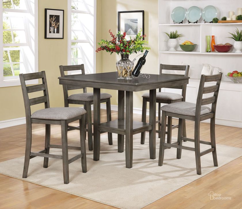 The appearance of Crown Mark Tahoe Grey 5pc Counter Height Bar Set designed by Crown Mark in the transitional interior design. This grey piece of furniture  was selected by 1StopBedrooms from Tahoe Collection to add a touch of cosiness and style into your home. Sku: 2630SET-GY. Product Type: Dining Room Set.