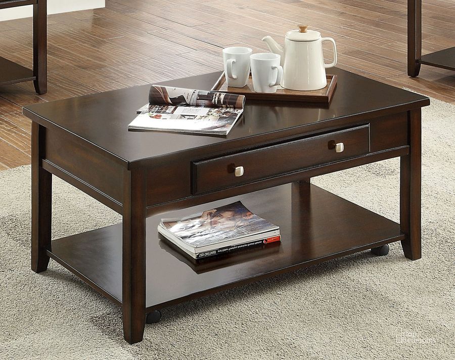 The appearance of Crown Mark Julian Lift Top Coffee Table with Casters designed by Crown Mark in the traditional interior design. This brown piece of furniture  was selected by 1StopBedrooms from Julian Collection to add a touch of cosiness and style into your home. Sku: 4113-01. Product Type: Coffee Table.