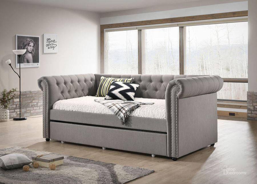 The appearance of Crown Mark Ellie Dove Daybed designed by Crown Mark in the modern / contemporary interior design. This grey piece of furniture  was selected by 1StopBedrooms from Ellie Collection to add a touch of cosiness and style into your home. Sku: 5332DV-ARM;5332DV-BACK. Bed Type: Daybed. Product Type: DayBed.