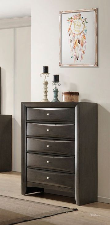 The appearance of Crown Mark Emily Grey Chest designed by Crown Mark in the transitional interior design. This grey piece of furniture  was selected by 1StopBedrooms from Emily Collection to add a touch of cosiness and style into your home. Sku: B4270-4. Product Type: Chest.