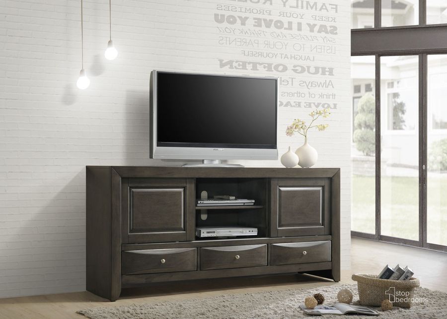 The appearance of Crown Mark Emily Grey TV Stand designed by Crown Mark in the transitional interior design. This grey piece of furniture  was selected by 1StopBedrooms from Emily Collection to add a touch of cosiness and style into your home. Sku: B4270-7. Product Type: TV Stand.