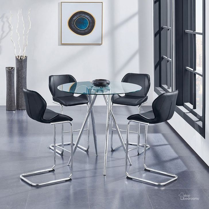 The appearance of D1503 Bar Table Set w/ Black Barstools designed by Global Furniture USA in the modern / contemporary interior design. This black piece of furniture  was selected by 1StopBedrooms from D1503 Collection to add a touch of cosiness and style into your home. Sku: D1503BT - LEGS;D1503BT - TG;D1446BS - BL;D1446BS - BL;D1446BS - BL;D1446BS - BL. Material: Metal. Product Type: Bistro and Bar Table Set. Image1