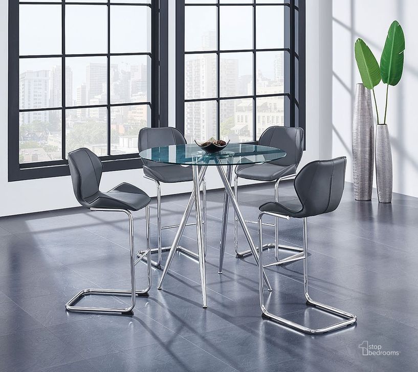 The appearance of D1503 Bar Table Set w/ Grey Barstools designed by Global Furniture USA in the modern / contemporary interior design. This gray piece of furniture  was selected by 1StopBedrooms from D1503 Collection to add a touch of cosiness and style into your home. Sku: D1503BT - LEGS;D1503BT - TG;D1446BS - GR;D1446BS - GR;D1446BS - GR;D1446BS - GR. Material: Metal. Product Type: Bistro and Bar Table Set. Image1