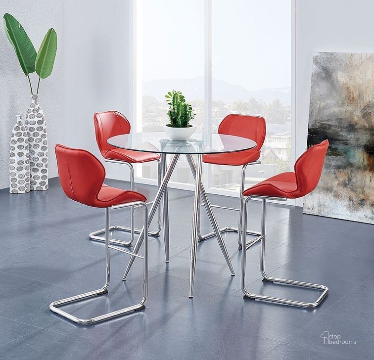 The appearance of D1503 Bar Table Set w/ Red Barstools designed by Global Furniture USA in the modern / contemporary interior design. This red piece of furniture  was selected by 1StopBedrooms from D1503 Collection to add a touch of cosiness and style into your home. Sku: D1503BT - LEGS;D1503BT - TG;D1446BS - R;D1446BS - R;D1446BS - R;D1446BS - R. Material: Metal. Product Type: Bistro and Bar Table Set. Image1