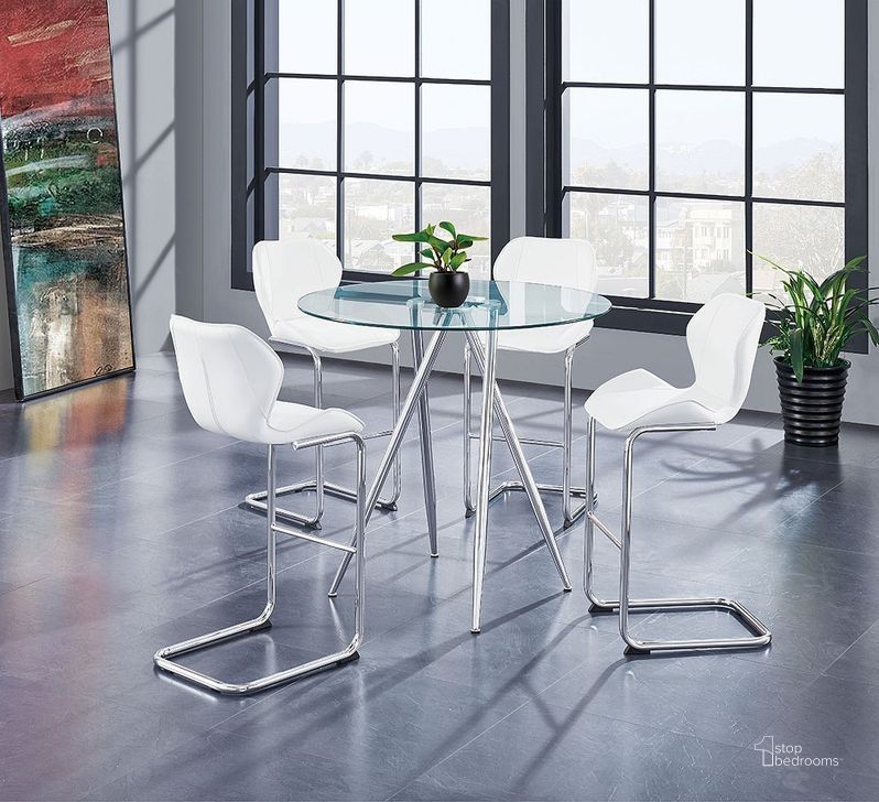 The appearance of D1503 Bar Table Set w/ White Barstools designed by Global Furniture USA in the modern / contemporary interior design. This white piece of furniture  was selected by 1StopBedrooms from D1503 Collection to add a touch of cosiness and style into your home. Sku: D1503BT - LEGS;D1503BT - TG;D1446BS - WH;D1446BS - WH;D1446BS - WH;D1446BS - WH. Material: Metal. Product Type: Bistro and Bar Table Set. Image1