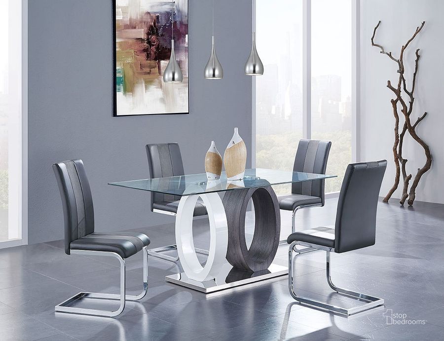The appearance of D1628 Dining Room Set w/ Two-Tone Chairs designed by Global Furniture USA in the modern / contemporary interior design. This two-tone piece of furniture  was selected by 1StopBedrooms from D1628 Collection to add a touch of cosiness and style into your home. Sku: D1628DT-BS;D1628DT-TG;D1628DT-L;D915DC-GR;D915DC-GR;D915DC-GR;D915DC-GR. Table Base Style: Double Pedestal. Material: Glass. Product Type: Dining Room Set. Table Top Shape: Rectangular. Image1