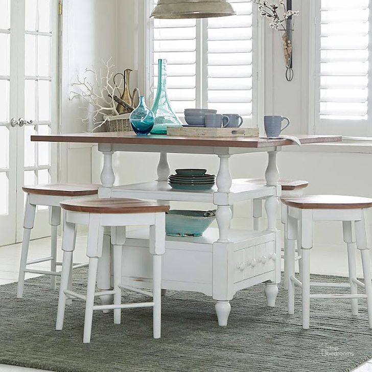 The appearance of Shutters Light Oak And Distressed White Counter Height Dining Table designed by Progressive Furniture in the transitional interior design. This white piece of furniture  was selected by 1StopBedrooms from Shutters Collection to add a touch of cosiness and style into your home. Sku: D884-12B;D884-12T. Table Top Shape: Square. Material: Wood. Product Type: Counter Height Table.