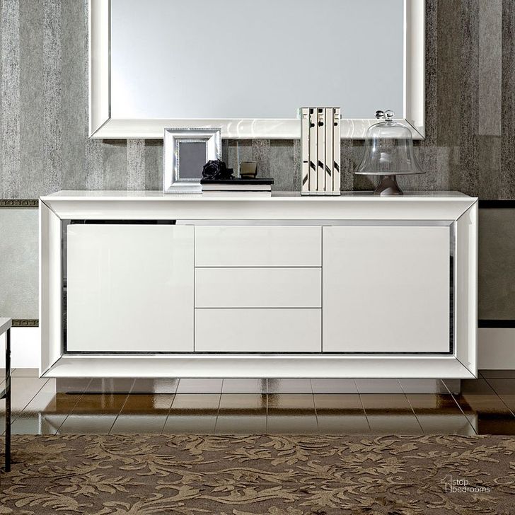 The appearance of Dama Bianca 3 Drawer Buffet designed by ESF in the modern / contemporary interior design. This white high gloss piece of furniture  was selected by 1StopBedrooms from Dama Bianca Collection to add a touch of cosiness and style into your home. Sku: DAMABIANCABUFFET. Material: MDF. Product Type: Buffets, Sideboards and Server. Image1