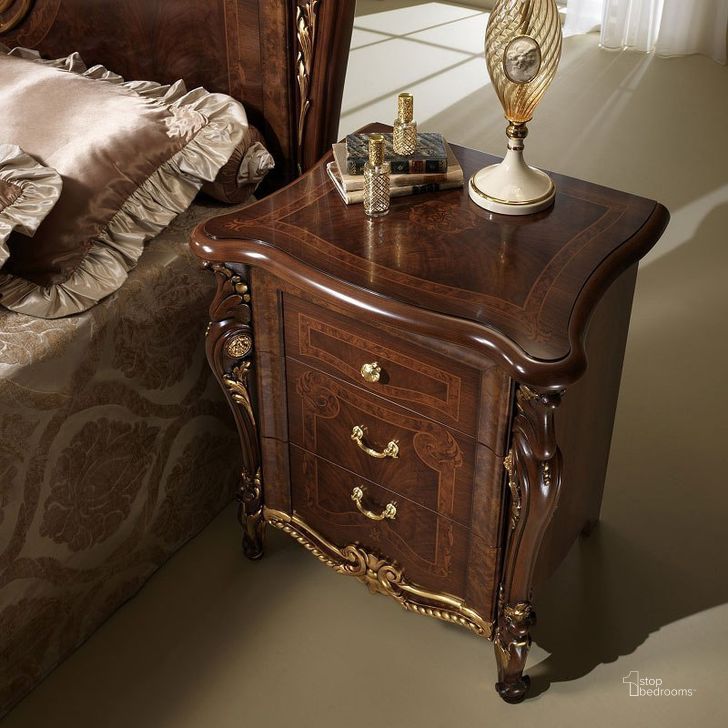 The appearance of Donatello Nightstand designed by ESF in the traditional interior design. This walnut piece of furniture  was selected by 1StopBedrooms from Donatello Collection to add a touch of cosiness and style into your home. Sku: DONATELLON/S. Material: Wood. Product Type: Nightstand.
