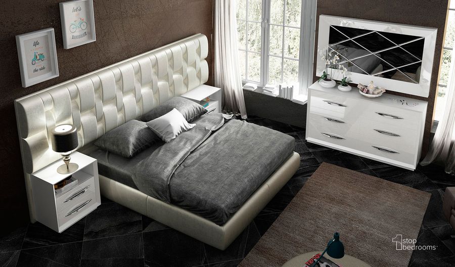 The appearance of Emporio Wall Bedroom Set designed by ESF in the modern / contemporary interior design. This white piece of furniture  was selected by 1StopBedrooms from Emporio Collection to add a touch of cosiness and style into your home. Sku: EMPORIOBEDQS;WFRAMEQUEENS;EMPORIONS. Bed Type: Platform Bed. Material: Fabric. Product Type: Platform Bed. Bed Size: Queen. Image1