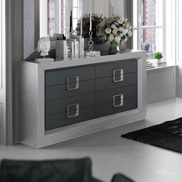 The appearance of Enzo Double Dresser designed by ESF in the modern / contemporary interior design. This grey piece of furniture  was selected by 1StopBedrooms from Enzo Collection to add a touch of cosiness and style into your home. Sku: ENZODDRESSER. Product Type: Dresser. Material: MDF. Image1