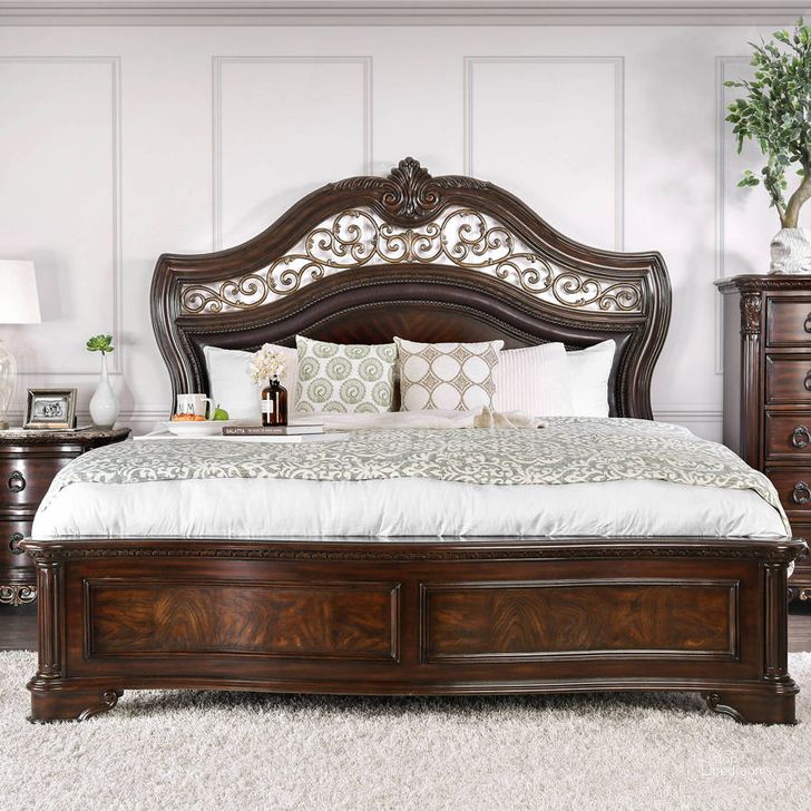 The appearance of Furniture of America Menodora Brown Cherry Cal King Bed designed by Furniture of America in the transitional interior design. This brown cherry piece of furniture  was selected by 1StopBedrooms from Menodora Collection to add a touch of cosiness and style into your home. Sku: CM7311CK-HB;CM7311CK-FB;CM7311CK-R. Bed Type: Panel Bed. Product Type: Panel Bed. Bed Size: California King.