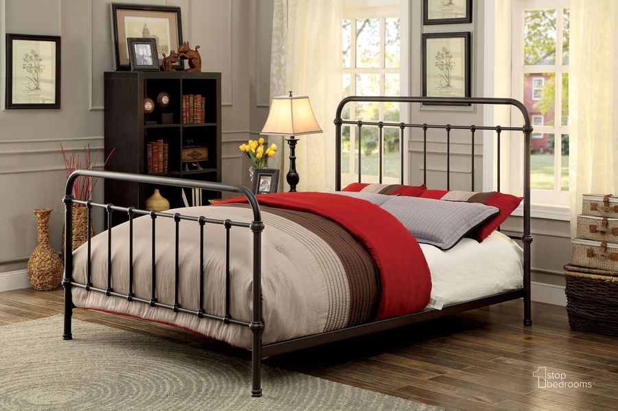 The appearance of Furniture of America Iria Dark Bronze Cal King Bed designed by Furniture of America in the modern / contemporary interior design. This dark bronze piece of furniture  was selected by 1StopBedrooms from Iria Collection to add a touch of cosiness and style into your home. Sku: CM7701GM-CK. Material: Metal. Bed Size: California King. Product Type: Slat / Spindle Bed. Bed Type: Slat / Spindle Bed.