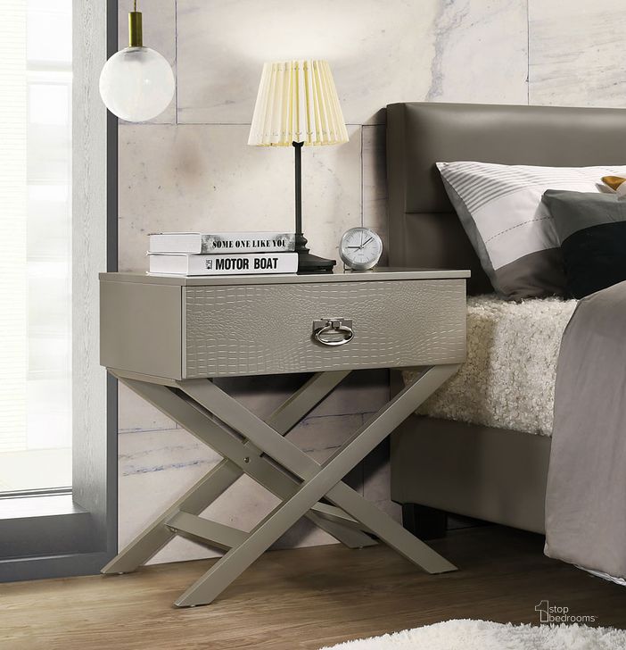 The appearance of Xavier Nightstand (Silver Champagne) designed by Glory in the transitional interior design. This silver piece of furniture  was selected by 1StopBedrooms from Xavier Collection to add a touch of cosiness and style into your home. Sku: G0070-N-Nightstand. Material: Wood. Product Type: Nightstand. Image1