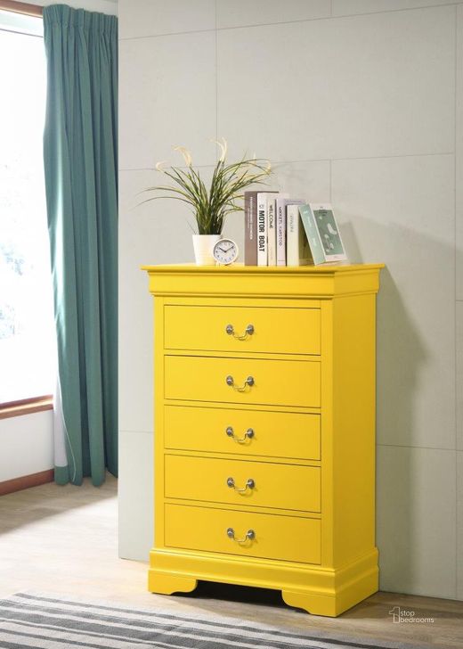 The appearance of Glory Furniture LouisPhillipe Chest, Yellow designed by Glory in the coastal interior design. This yellow piece of furniture  was selected by 1StopBedrooms from Louis Philippe Collection to add a touch of cosiness and style into your home. Sku: G02102-CH-Chest. Material: Wood. Product Type: Chest. Image1
